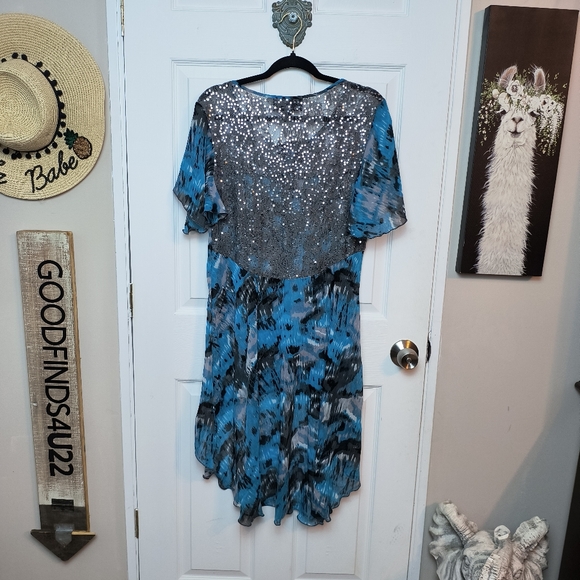 *Original Antthony* Blue Sheer Tunic High low Top Flutter Sleeves 10p - Picture 6 of 9